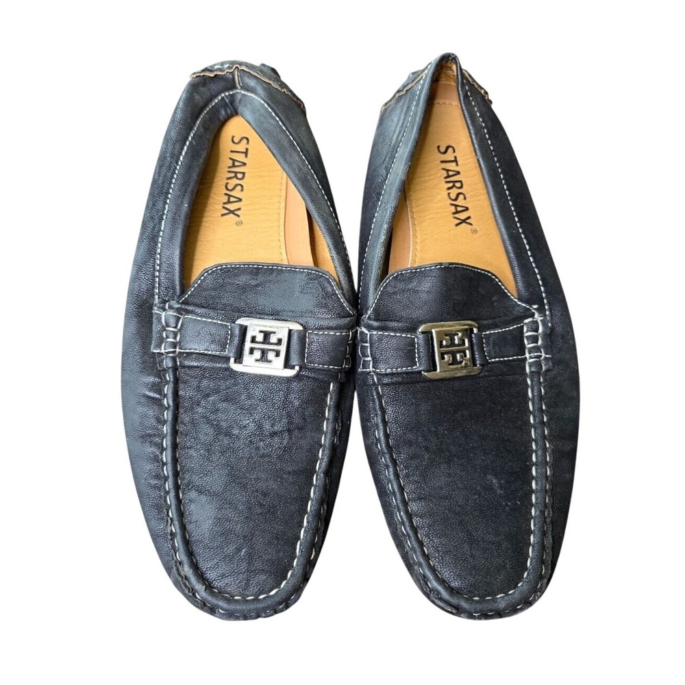 Starsax Gary 1 Men Black Leather with Rubber Sole Loafers Shoes Size US 10.5